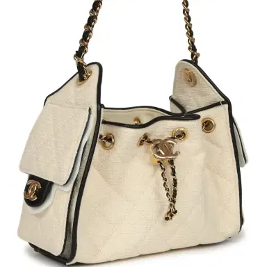 Chanel Chanel Mini 25 Hobo Bag Ecru Canvas and Black Calfskin Gold Hardware | Thumbnail 2 Chanel Chanel Mini 25 Hobo Bag Ecru Canvas and Black Calfskin Gold Hardware | Thumbnail 2