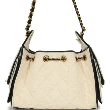 Chanel Chanel Mini 25 Hobo Bag Ecru Canvas and Black Calfskin Gold Hardware | Thumbnail 4 Chanel Chanel Mini 25 Hobo Bag Ecru Canvas and Black Calfskin Gold Hardware | Thumbnail 4