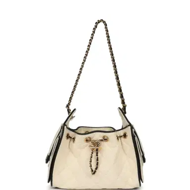 Chanel Chanel Mini 25 Hobo Bag Ecru Canvas and Black Calfskin Gold Hardware | Thumbnail 7 Chanel Chanel Mini 25 Hobo Bag Ecru Canvas and Black Calfskin Gold Hardware | Thumbnail 7