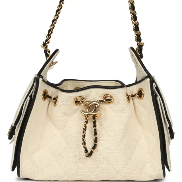 Chanel Mini 25 Hobo Bag Ecru Canvas and Black Calfskin Gold Hardware Chanel Mini 25 Hobo Bag Ecru Canvas and Black Calfskin Gold Hardware