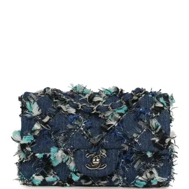 Chanel Chanel Mini Classic Rectangular Flap Bag Ribbon Tweed Blue Denim Silver Hardware | Thumbnail 1 Chanel Chanel Mini Classic Rectangular Flap Bag Ribbon Tweed Blue Denim Silver Hardware | Thumbnail 1