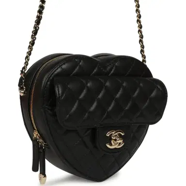 Chanel Pre-owned Chanel CC In Love Large Heart Bag with Chain Black Lambskin Light Gold Hardware | Thumbnail 2 Chanel Pre-owned Chanel CC In Love Large Heart Bag with Chain Black Lambskin Light Gold Hardware | Thumbnail 2