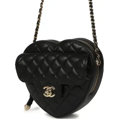 Chanel Pre-owned Chanel CC In Love Large Heart Bag with Chain Black Lambskin Light Gold Hardware | Thumbnail 5 Chanel Pre-owned Chanel CC In Love Large Heart Bag with Chain Black Lambskin Light Gold Hardware | Thumbnail 5
