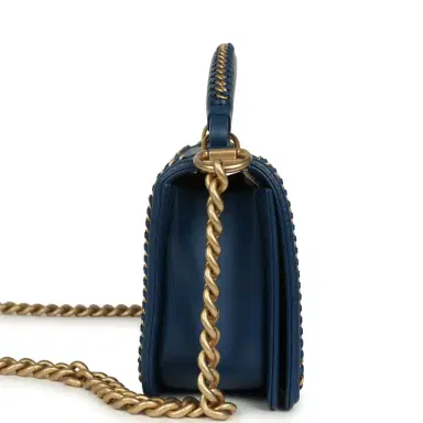 Chanel Pre-owned Chanel Medium Top Handle Braided Boy Bag Blue Lambskin Antique Gold Hardware | Thumbnail 3 Chanel Pre-owned Chanel Medium Top Handle Braided Boy Bag Blue Lambskin Antique Gold Hardware | Thumbnail 3