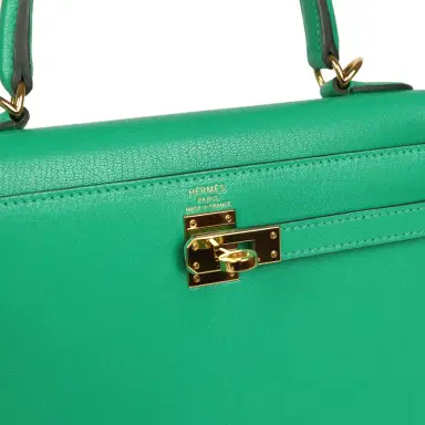 HERMÈS Pre-owned Hermes Kelly Sellier 25 Vert Vertigo Chevre Chamkila Gold Hardware | Thumbnail 7 HERMÈS Pre-owned Hermes Kelly Sellier 25 Vert Vertigo Chevre Chamkila Gold Hardware | Thumbnail 7