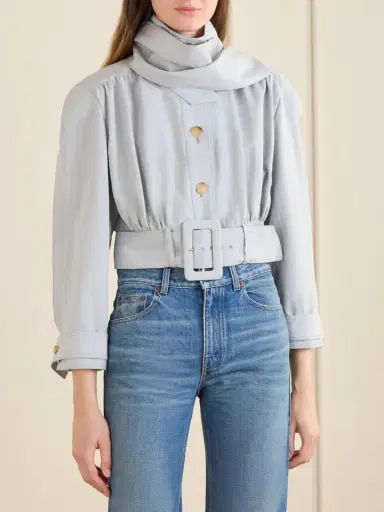 Chloé Belted Scarf-detailed Gathered Linen And Cotton-blend Jacket | Thumbnail 3 Chloé Belted Scarf-detailed Gathered Linen And Cotton-blend Jacket | Thumbnail 3