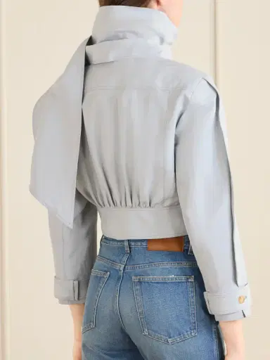 Chloé Belted Scarf-detailed Gathered Linen And Cotton-blend Jacket | Thumbnail 4 Chloé Belted Scarf-detailed Gathered Linen And Cotton-blend Jacket | Thumbnail 4