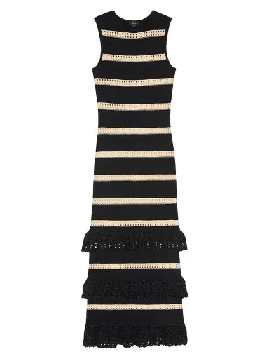 RAILS Women's Ana Crochet Stripe Maxi Dress - Black Oat Stripe | Thumbnail 1 RAILS Women's Ana Crochet Stripe Maxi Dress - Black Oat Stripe | Thumbnail 1