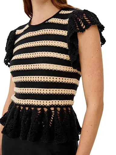 RAILS Women's Coen Stripe Flutter-Sleeve Top - Black Oat Stripe - Size XL | Thumbnail 6 RAILS Women's Coen Stripe Flutter-Sleeve Top - Black Oat Stripe - Size XL | Thumbnail 6