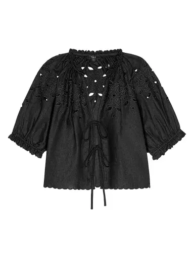 RAILS Women's Lizabeth Embroidered Linen Blouse - Black - Size Large | Thumbnail 1 RAILS Women's Lizabeth Embroidered Linen Blouse - Black - Size Large | Thumbnail 1