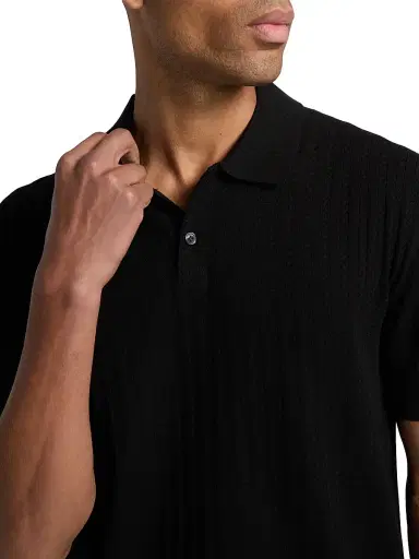 Theory Men's Cable-Knit Polo Shirt - Black - Size XL | Thumbnail 6 Theory Men's Cable-Knit Polo Shirt - Black - Size XL | Thumbnail 6