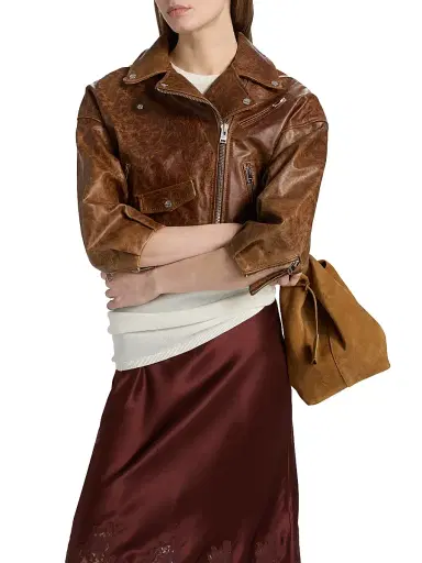 LAMARQUE Women's Vinnie Leather Crop Biker Jacket - Brown - Size Small | Thumbnail 3 LAMARQUE Women's Vinnie Leather Crop Biker Jacket - Brown - Size Small | Thumbnail 3
