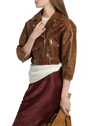 LAMARQUE Women's Vinnie Leather Crop Biker Jacket - Brown - Size Small | Thumbnail 4 LAMARQUE Women's Vinnie Leather Crop Biker Jacket - Brown - Size Small | Thumbnail 4