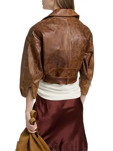 LAMARQUE Women's Vinnie Leather Crop Biker Jacket - Brown - Size Small | Thumbnail 5 LAMARQUE Women's Vinnie Leather Crop Biker Jacket - Brown - Size Small | Thumbnail 5
