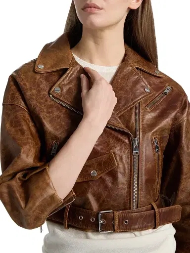 LAMARQUE Women's Vinnie Leather Crop Biker Jacket - Brown - Size Small | Thumbnail 6 LAMARQUE Women's Vinnie Leather Crop Biker Jacket - Brown - Size Small | Thumbnail 6