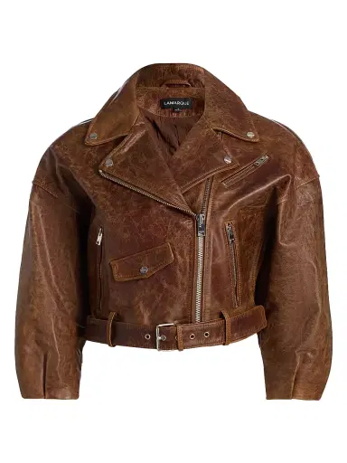 LAMARQUE Women's Vinnie Leather Crop Biker Jacket - Brown - Size Small | Thumbnail 1 LAMARQUE Women's Vinnie Leather Crop Biker Jacket - Brown - Size Small | Thumbnail 1