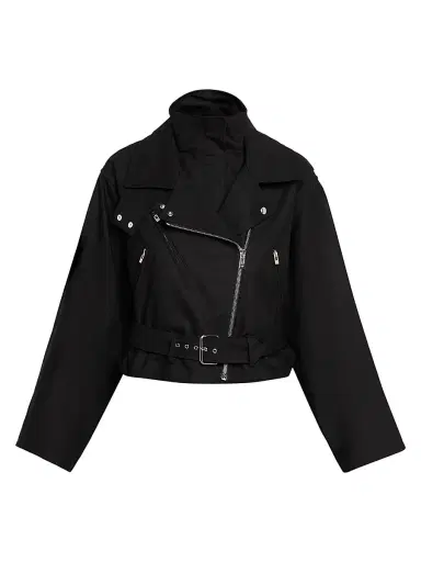 Alaïa Women's Layered Cotton Biker Jacket - Noir | Thumbnail 1 Alaïa Women's Layered Cotton Biker Jacket - Noir | Thumbnail 1