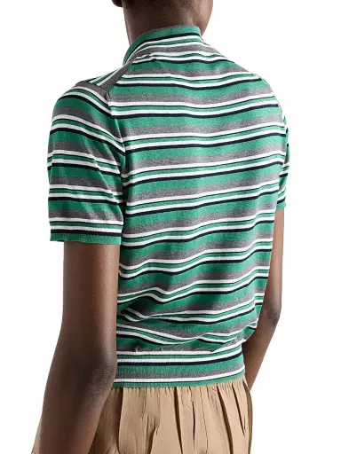 Prada Women's Short-Sleeved Striped Cotton Polo Shirt - Green | Thumbnail 4 Prada Women's Short-Sleeved Striped Cotton Polo Shirt - Green | Thumbnail 4