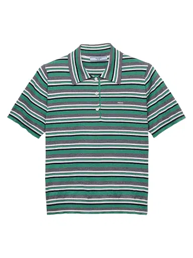 Prada Women's Short-Sleeved Striped Cotton Polo Shirt - Green | Thumbnail 1 Prada Women's Short-Sleeved Striped Cotton Polo Shirt - Green | Thumbnail 1