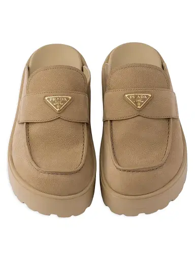 Prada Women's Nubuck Flatform Mules - Beige Khaki | Thumbnail 2 Prada Women's Nubuck Flatform Mules - Beige Khaki | Thumbnail 2