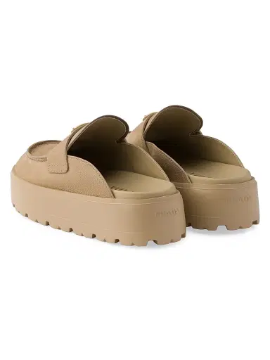 Prada Women's Nubuck Flatform Mules - Beige Khaki | Thumbnail 3 Prada Women's Nubuck Flatform Mules - Beige Khaki | Thumbnail 3