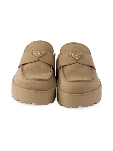 Prada Women's Nubuck Flatform Mules - Beige Khaki | Thumbnail 4 Prada Women's Nubuck Flatform Mules - Beige Khaki | Thumbnail 4