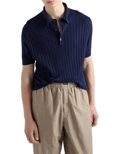 Prada Men's Cashmere and Silk Polo Shirt - Blue | Thumbnail 3 Prada Men's Cashmere and Silk Polo Shirt - Blue | Thumbnail 3