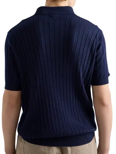 Prada Men's Cashmere and Silk Polo Shirt - Blue | Thumbnail 4 Prada Men's Cashmere and Silk Polo Shirt - Blue | Thumbnail 4