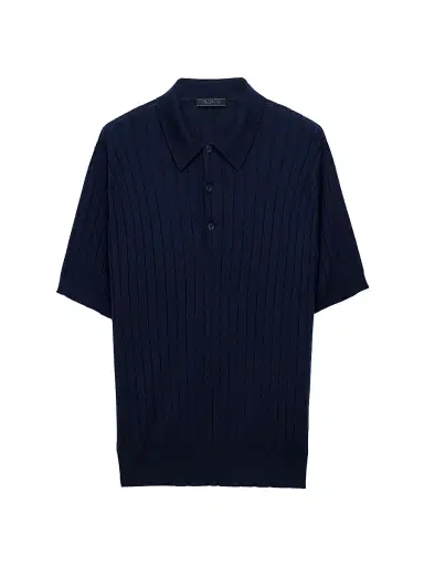 Prada Men's Cashmere and Silk Polo Shirt - Blue | Thumbnail 1 Prada Men's Cashmere and Silk Polo Shirt - Blue | Thumbnail 1