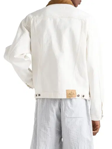Prada Men's Old Denim Jacket with Leather Details - White - Size Medium | Thumbnail 4 Prada Men's Old Denim Jacket with Leather Details - White - Size Medium | Thumbnail 4
