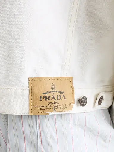 Prada Men's Old Denim Jacket with Leather Details - White - Size Medium | Thumbnail 6 Prada Men's Old Denim Jacket with Leather Details - White - Size Medium | Thumbnail 6
