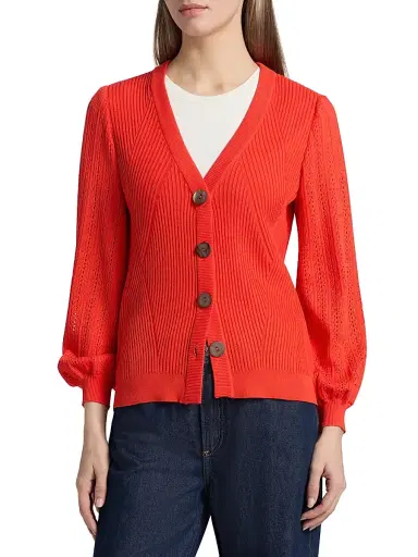 Misook Women's Pointelle-Knit Cardigan - Cherry Ember - Size XXL | Thumbnail 3 Misook Women's Pointelle-Knit Cardigan - Cherry Ember - Size XXL | Thumbnail 3