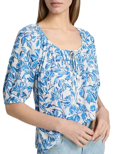 RAILS Women's Kirstie Botanical Print Linen-Blend Top - Azure Jasmine | Thumbnail 6 RAILS Women's Kirstie Botanical Print Linen-Blend Top - Azure Jasmine | Thumbnail 6