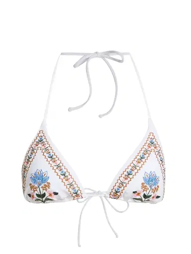 Farm Rio Women's Stitched Garden Triangle Bikini Top - Off White | Thumbnail 1 Farm Rio Women's Stitched Garden Triangle Bikini Top - Off White | Thumbnail 1