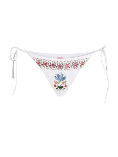 Farm Rio Women's Stitched Garden Side-Tie Bikini Bottom - Off White | Thumbnail 1 Farm Rio Women's Stitched Garden Side-Tie Bikini Bottom - Off White | Thumbnail 1