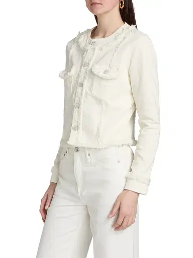 L'AGENCE Women's Yarin Collarless Fray Jacket - Light Ecru | Thumbnail 4 L'AGENCE Women's Yarin Collarless Fray Jacket - Light Ecru | Thumbnail 4
