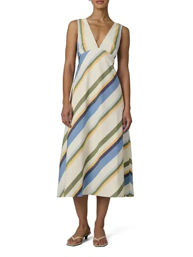 Joe's Jeans Women's Joni Striped Cotton-Blend A-Line Midi-Dress - Azure Variegated | Thumbnail 2 Joe's Jeans Women's Joni Striped Cotton-Blend A-Line Midi-Dress - Azure Variegated | Thumbnail 2