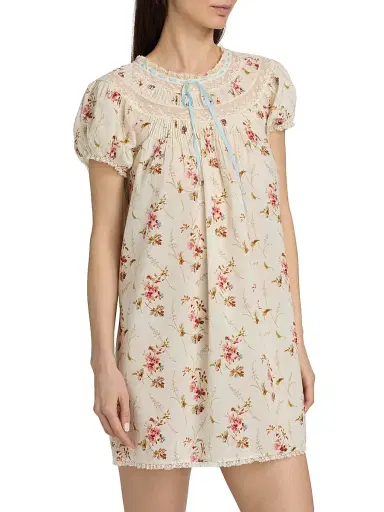 DÔEN Women's Daphne Floral Cotton Minidress - Blanc Prarie Rose | Thumbnail 4 DÔEN Women's Daphne Floral Cotton Minidress - Blanc Prarie Rose | Thumbnail 4