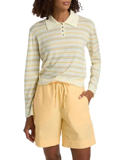LESET Women's James Striped Merino Wool Polo Sweater - Soleil Stripe - Size XL | Thumbnail 3 LESET Women's James Striped Merino Wool Polo Sweater - Soleil Stripe - Size XL | Thumbnail 3