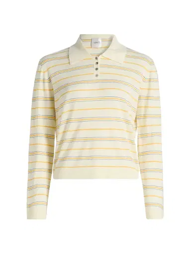 LESET Women's James Striped Merino Wool Polo Sweater - Soleil Stripe - Size XL | Thumbnail 1 LESET Women's James Striped Merino Wool Polo Sweater - Soleil Stripe - Size XL | Thumbnail 1