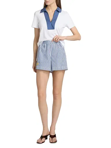 TANYA TAYLOR Women's Fallon Striped Cotton Shorts - Optic White French Blue | Thumbnail 2 TANYA TAYLOR Women's Fallon Striped Cotton Shorts - Optic White French Blue | Thumbnail 2