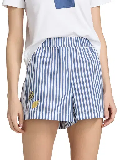 TANYA TAYLOR Women's Fallon Striped Cotton Shorts - Optic White French Blue | Thumbnail 3 TANYA TAYLOR Women's Fallon Striped Cotton Shorts - Optic White French Blue | Thumbnail 3