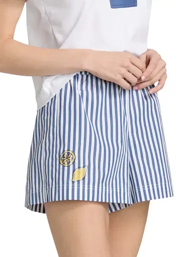 TANYA TAYLOR Women's Fallon Striped Cotton Shorts - Optic White French Blue | Thumbnail 4 TANYA TAYLOR Women's Fallon Striped Cotton Shorts - Optic White French Blue | Thumbnail 4