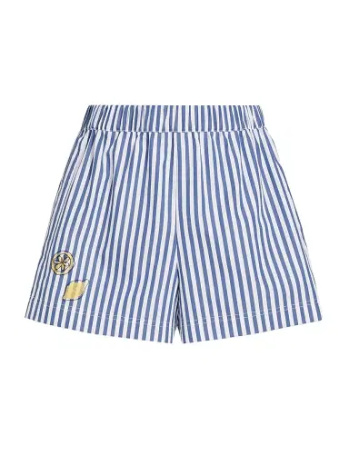 TANYA TAYLOR Women's Fallon Striped Cotton Shorts - Optic White French Blue | Thumbnail 1 TANYA TAYLOR Women's Fallon Striped Cotton Shorts - Optic White French Blue | Thumbnail 1