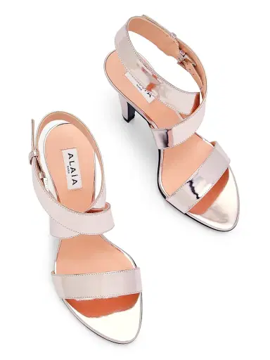 Alaïa Women's 90MM Leather Cone Heel Sandals - Blush Argent | Thumbnail 4 Alaïa Women's 90MM Leather Cone Heel Sandals - Blush Argent | Thumbnail 4