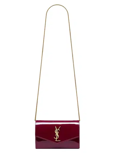 Saint Laurent Women's Uptown Chain Wallet in Patent Leather - Grenade | Thumbnail 1 Saint Laurent Women's Uptown Chain Wallet in Patent Leather - Grenade | Thumbnail 1