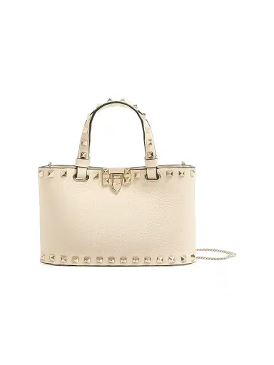 Valentino Garavani Women's Rockstud Shopping Top Handle Bag in Grainy Calfskin - Light | Thumbnail 1 Valentino Garavani Women's Rockstud Shopping Top Handle Bag in Grainy Calfskin - Light | Thumbnail 1