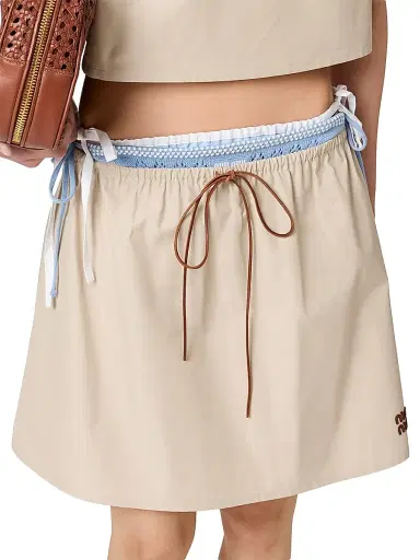 Miu Miu Women's Panama Cotton Skirt - Beige Khaki | Thumbnail 2 Miu Miu Women's Panama Cotton Skirt - Beige Khaki | Thumbnail 2