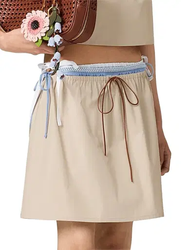 Miu Miu Women's Panama Cotton Skirt - Beige Khaki | Thumbnail 3 Miu Miu Women's Panama Cotton Skirt - Beige Khaki | Thumbnail 3