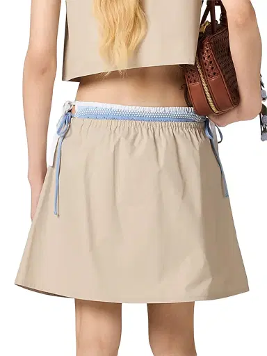 Miu Miu Women's Panama Cotton Skirt - Beige Khaki | Thumbnail 4 Miu Miu Women's Panama Cotton Skirt - Beige Khaki | Thumbnail 4